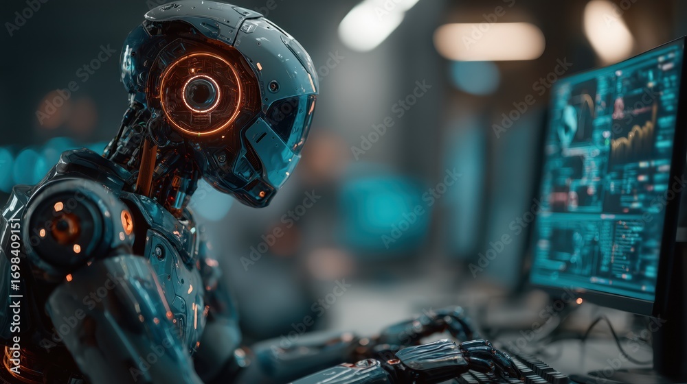Wall mural robotic ai operator in modern tech environment