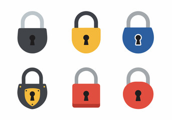 Colorful Flat Design Padlock Icons Set: A Collection of Security, Protection, and Access Symbols for Digital and Physical Safeguarding.