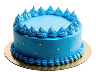 Blue birthday cake decorated with whipped cream. isolated on transparent background.