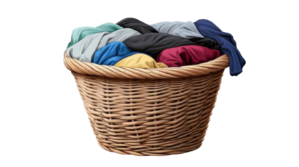 A laundry basket full of clothe. isolated on transparent background.
