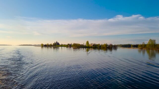 A cruise on a motor ship along the Svir River and Lake Onega. Russia. 