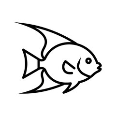 Minimal Line Art Angelfish Illustration – Simple Black Outline Tropical Aquarium Fish Drawing with Elegant Fins, Isolated on Transparent Background
