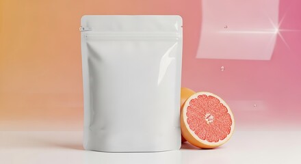 Blank White Stand Up Pouch With Grapefruit