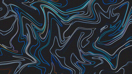 Abstract Swirling Pattern of Blue, White, and Orange Lines on Dark Background with Fluid Motion