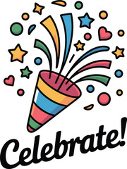 Vector icon party popper. Cartoon emoji of birthday confetti explosion. Simple minimal illustration isolated on white background