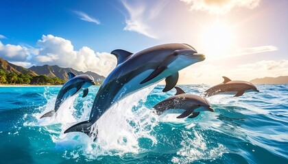 Majestic Dolphins Leap in Tropical Paradise