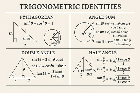 Trigonometric Identities and Formulas Cheat Sheet for Math Education