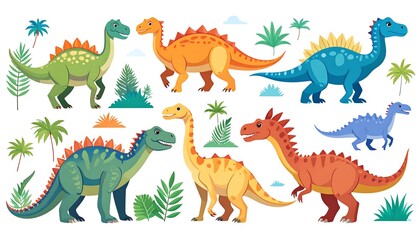 Cartoon dinosaurs in a prehistoric scene