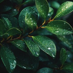 Fototapeta premium Close-up Leaves with Water Droplets