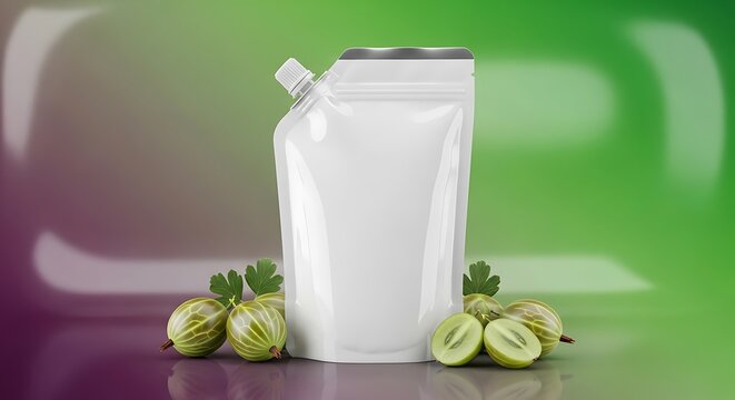 Blank Spout Pouch Packaging Mockup with Gooseberries - Powered by Adobe
