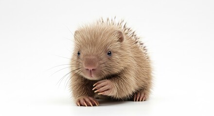 可愛いハリネズミ赤ちゃん 柔らかな光浴びて 穏やかに佇む. AI Generated