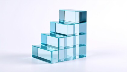 Obraz premium Clear Acrylic Blocks Stepped Pedestal on White Background