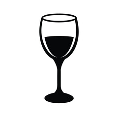 Elegant black silhouette of a wine glass on a clean white background