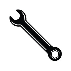 Simple black silhouette of a wrench on a clean white background