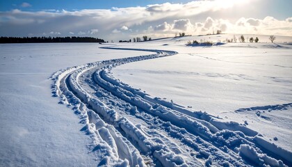 Obraz premium Winding snow path on a sunny winter day