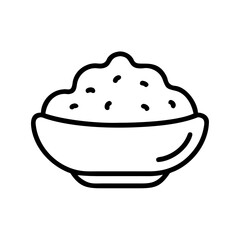 Mashed potato in bowl icon. Thanksgiving day meal food symbol. Line art, outline style. Vector illustration for web, app, menu, flyer, banner, holiday card, poster