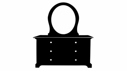 Silhouette of a dresser with an oval mirror on top, featuring drawers and a classic furniture design