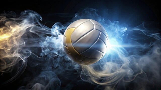 Dynamic Volleyball Soaring Through Colorful Smoke, A Thrilling Visual of Athletic Energy