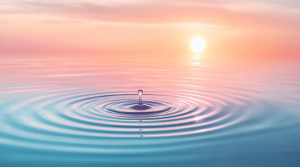 A drop of water creates ripples on the surface of water, creating an aesthetic background.