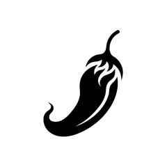 Black silhouette of a spicy chili pepper on transparent background