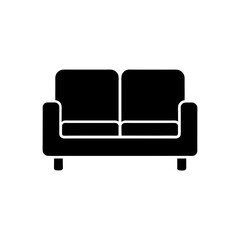 Illustration of a two seat sofa in black on transparent background silhouette