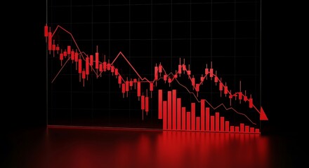 Red Candlestick Chart Displaying a Sharp Downtrend on a Black Background