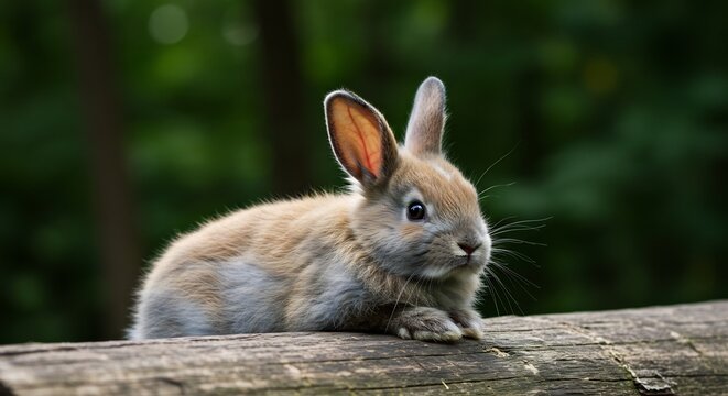子ウサギ 木の上で 柔らかな光 穏やかな表情 (Kousagi ki no ue de yawarakana hikari odayakana hyoujou) Translation: Baby rabbit, on wood, soft light, gentle expression.. AI Generated