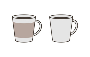 Vector illustration of two different coffee mugs, one with and one without a protective cardboard sleeve, on a clean white background