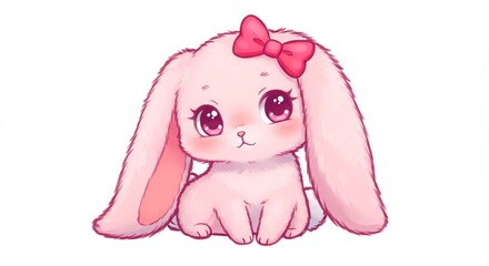 可愛いピンクのウサギ 優しい光に包まれて穏やかに座る. AI Generated