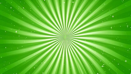 Green radial burst background with white stars