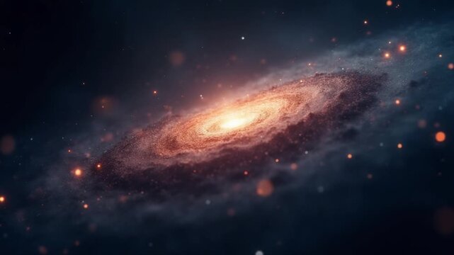 Flight through space. A cluster of cosmic dust and stars.