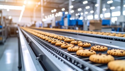 Fototapeta premium Automated Production Line of Chocolate Chip Cookies