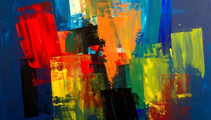 Abstract painting with vibrant colors and textured brushstrokes