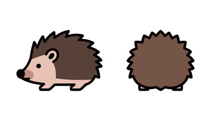 Cute flat vector illustration of a cartoon hedgehog from the side and back, isolated on a white background.