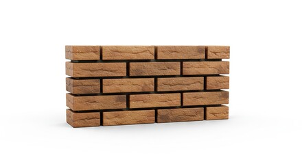 Closeup of a brick wall with an irregular pattern of textured orangebrown bricks against a white backdrop