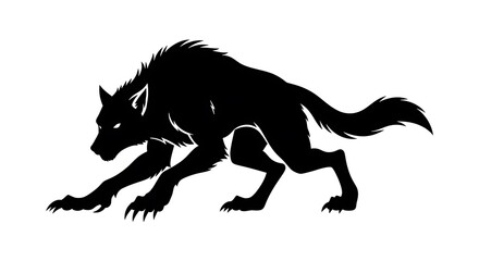 Fototapeta premium Black Wolf Silhouette — Dynamic Wolf Profile for Mythic Themes, Outdoor Branding and Wildlife Awareness Campaigns 