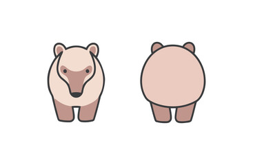Flat vector illustration of a cute cartoon badger from the front and back, isolated on a white background.