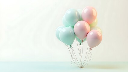 Pastel Party Balloons in Soft Pink, Blue, and Mint Green on White Background – Festive Celebration Decoration in Dreamy Whimsical Style