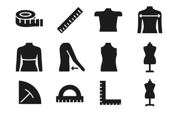 Template icon marker body form seam ruler measurement mannequin width icons vector