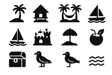 Sailboat hammock treasure icons sun seagull tree virtual icon vector island waves