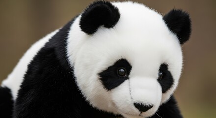 Close-up portrait of an adorable panda bear with soft fur