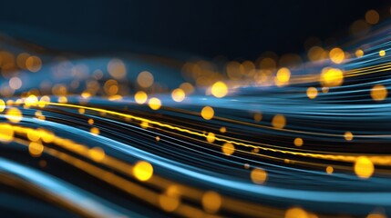 Abstract futuristic background with blue and gold glowing neon moving high speed wave lines and bokeh lights. Visualization of sound waves. Data transfer concept. Fantastic wallpaper.