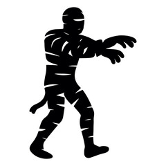 Fototapeta premium A man in a black costume is holding a stick and appears to be in a zombie state. The image has a creepy. Vector. Silhouette illustration.