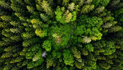 Fototapeta premium Aerial view of a dense forest with a clearing