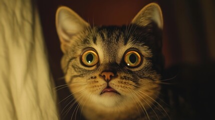 surprised cat make big eyes. American shorthair surprised cat or kitten funny face big eyes, cute, domestic, kitten, feline, Emotional surprised, kitty, wow