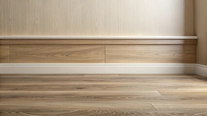 Elegant Light Brown Wood Flooring and Wall Paneling Interior Design Mockup