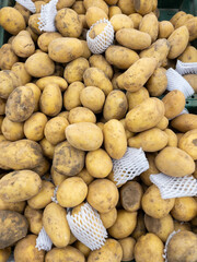 Fresh Potatoes pile at Market Stall.