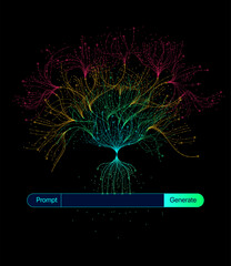 Illustration of abstract stream information with line and dot. Big data, technology, AI, data transfer, data flow, large language model, generative ai	