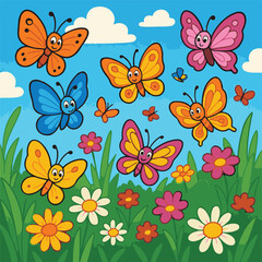 cartoon image of a butterfly in a flower garden