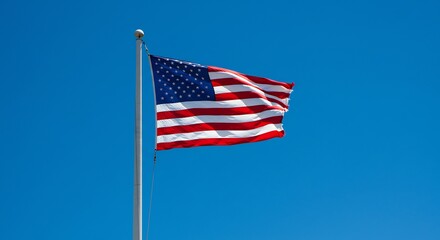 Fototapeta premium 青空高く翻る星条旗、力強く美しく舞う